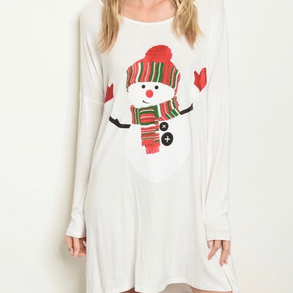 Ivory Snowman Glitter Print Dress